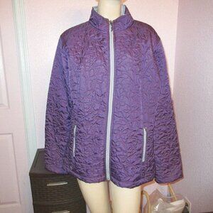 Vtg Double Diamond Quilted Puffer Jacket Size 1X Purple Full Zip Pockets Light